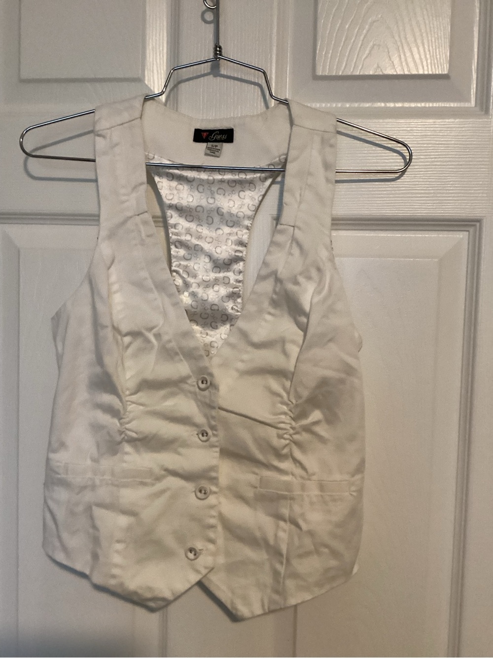 Vintage Guess White Satin Button-Front Vest